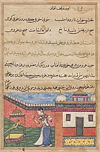 The parrot addresses Khujasta at the beginning of the thirty-second night, from a Tuti-nama (Tales of a Parrot) by Unknown Artist