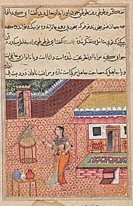 The parrot addresses Khujasta at the beginning of the thirty-fourth night, from a Tuti-nama (Tales of a Parrot) by Unknown Artist
