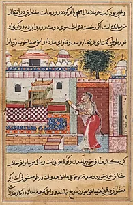 The Parrot Addresses Khujasta at the Beginning of the Twelfth Night, from a Tuti-nama (Tales of a Parrot)