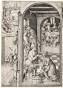 The Passion:  Christ Washing the Feet of His Disciples by Israhel van Meckenem (German, c. 1440–1503)