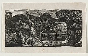 The Pastorals of Virgil, Eclogue I:  The Shepherd Chases away a Wolf by William Blake (British, 1757–1827)