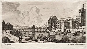 The Pavillon de Mademoiselle and part of the Louvre by Charles Meryon (French, 1821–1868)