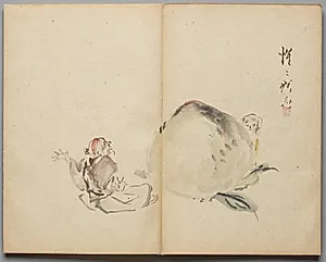The Peach Boy from Sketch Album by Kawanabe Kyōsai (Japanese, 1831–1889)