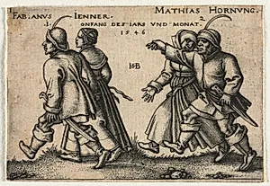 The Peasant Wedding or the Twelve Months:  1-Fabianus Jenner 2-Mathias Hornung by Hans Sebald Beham (German, 1500–1550)