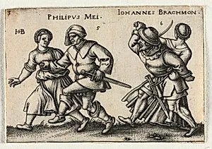 The Peasant Wedding or the Twelve Months:  5-Philipus Mei 6-Johannes Brachmon by Hans Sebald Beham (German, 1500–1550)