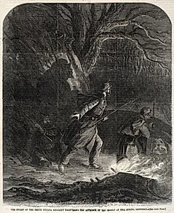The Picket of the Tenth Indiana Regiment discovering the Approach of the Rebels at Mill Spring, Kentucky by Winslow Homer (American, 1836–1910)