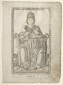 The Pope (from the Tarocchi, series E: Conditions of Man, #10) by Master of the E-Series Tarocchi (Italian, 15th century)