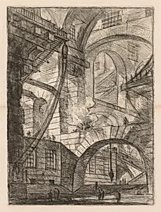 The Prisons:  A Perspective of Arches with a Smoking Fire by Giovanni Battista Piranesi (Italian, 1720–1778)