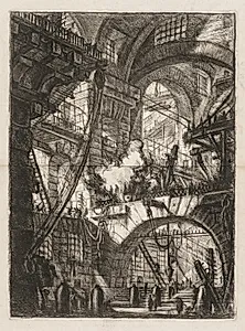 The Prisons:  A Perspective of Arches with a Smoking Fire in the Center