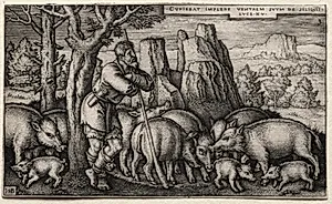 The Prodigal Son:  Tending Swine by Hans Sebald Beham (German, 1500–1550)