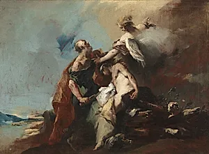 The Sacrifice of Isaac, Tobias and the Angel, The Angels Appearing to Abraham, Abraham Welcoming the Three Angels (painting series) by Francesco Guardi (Italian, 1712–1793)