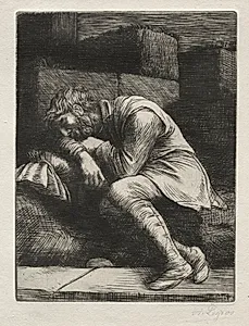 The Sleeping Beggar by Alphonse Legros (French, 1837–1911)