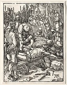 The Small Passion:  Christ Being Nailed to the Cross by Albrecht Dürer (German, 1471–1528)