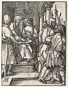 The Small Passion:  Pilate Washing His Hands by Albrecht Dürer (German, 1471–1528)