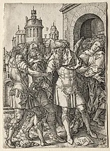 The Story of Lot:  Lot Prevents the Sodomites from Violence by Heinrich Aldegrever (German, 1502–1555/61)