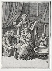 The Virgin and  the Cradle with Saint Elisabeth and Saint Anne by Marcantonio Raimondi (Italian, 1470/82–1527/34)