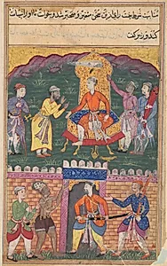 The vizier dissuades the king of Bahilistan from executing the dervish who asks for his daughter’s hand in marriage, from a Tuti-nama (Tales of a Parrot): Seventh Night by Unknown Artist