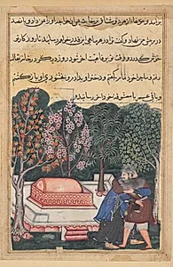 The young man of Baghdad reunited with his slave-girl, from a Tuti-nama (Tales of a Parrot): Forty-eighth Night by Unknown Artist
