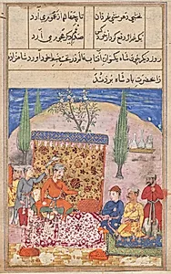The young prince is presented to the king, his father, by his teacher, but refuses to speak, from a Tuti-nama (Tales of a Parrot): Eighth Night by Unknown Artist
