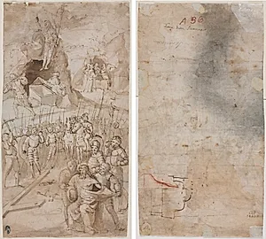 Three Scenes from the Passion of Christ (recto) Architectural Sketch (verso)  by Unknown Artist