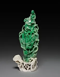 Three-Sectional Altar Group: Cylindrical Carving with Phoenix (lid) by Unknown Artist