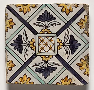 Tile- Central Motif in Diamond by Unknown Artist