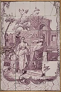 Tile Plaque: Abraham Expelling Hagar by De Bloempot Factory (Dutch)