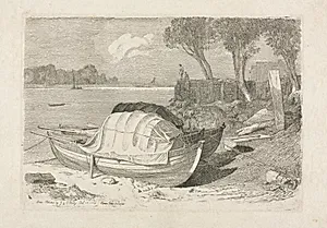 Two Beached Fishing Boats by Cornelius Varley (British, 1781–1873)