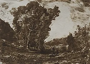 Two Boatmen in a Marsh near a Cluster of Trees by Henri-Joseph-Constant Dutilleux (French, 1807–1865)