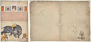 Two Elephants Fighting in a Courtyard Before Muhammad Shah