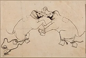 Two Elephants in Combat by Unknown Artist