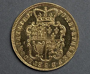 Two Guinea Piece: Ornate Crowned Shield of Arms (reverse) by John Sigismund Tanner (British, 1705–1775)