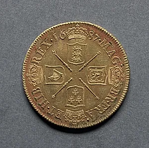 Two Guineas: Four Crowned Shields of Arms and Scepters (reverse)