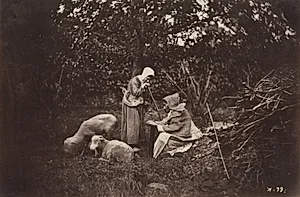 Two Shepherdesses Resting with Two Sheep by Auguste Giraudon's Artist (French)