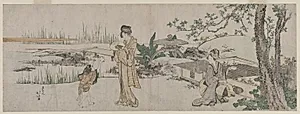Two Women and a Child Beside a Goldfish Tank by Katsushika Hokusai (Japanese, 1760–1849)