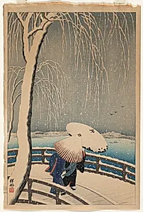 Umbrellas in Snow by Ohara Shoson (Japanese, 1877–1945)