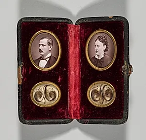 Untitled (Case with portraits of a man and woman and hair ornaments) by Unknown Artist