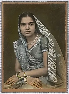 Untitled (Portrait of a Woman in Gray Sari and Veil) by Unknown Artist