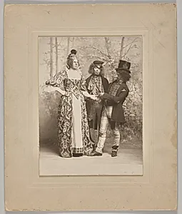 Untitled (theatrical scene with 3 figures: the palm reader) by Unknown Artist