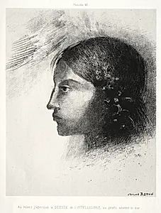 Upon Awakening I Saw the Goddess of the Intelligible with Her Severe and Hard Profile by Odilon Redon (French, 1840–1916)