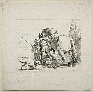 Various Caprices:  The Cavalier Mounting his Horse by Giovanni Battista Tiepolo (Italian, 1696–1770)