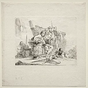 Various Caprices:  The Young Man Seated, Leaning Against an Urn by Giovanni Battista Tiepolo (Italian, 1696–1770)