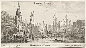 Various Ships and Views of Amsterdam (Verscheÿde Schepen en Gesichten van Amstelredam), Part II:  Canal near Amsterdam and Tower of Monkel