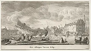 Various Ships and Views of Amsterdam (Verscheÿde Schepen en Gesichten van Amstelredam), Part II:  Launching a Ship by Clement de Jonghe (Dutch, 1579–1679)