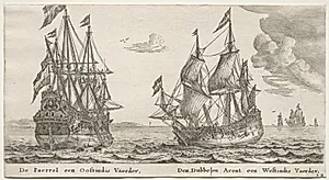 Various Ships and Views of Amsterdam (Verscheÿde Schepen en Gesichten van Amstelredam), Part II:  The Pearl and East Indiaman,  The Double Eagle, a West Indiaman by Clement de Jonghe (Dutch, 1579–1679)