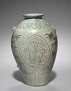 Vase with Inlaid Lotus, Plum, and Bamboo Design by Unknown Artist