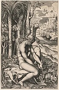 Venus Wounded by a Rose's Thorn by Marco Dente (Italian, c. 1486–1527)