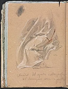 Verona Sketchbook: Drapery study with foot and inscription (page 88)  by Francesco Lorenzi (Italian, 1723–1787)