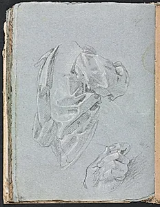 Verona Sketchbook: Drapery study with left hand (page 86) by Francesco Lorenzi (Italian, 1723–1787)