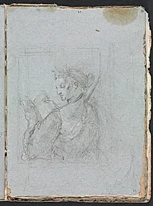 Verona Sketchbook: Female figure with open book (page 63) by Francesco Lorenzi (Italian, 1723–1787)